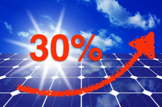 30%的徽章在太阳能电池板上