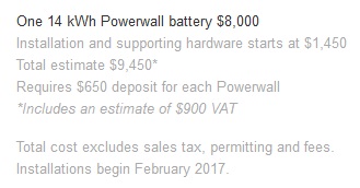特斯拉Powerwall 2电池上市价格